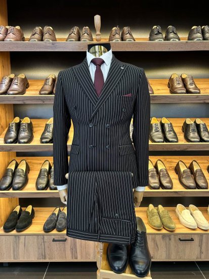 Костюм МИР 2-ка Двубортный Черный в полоску