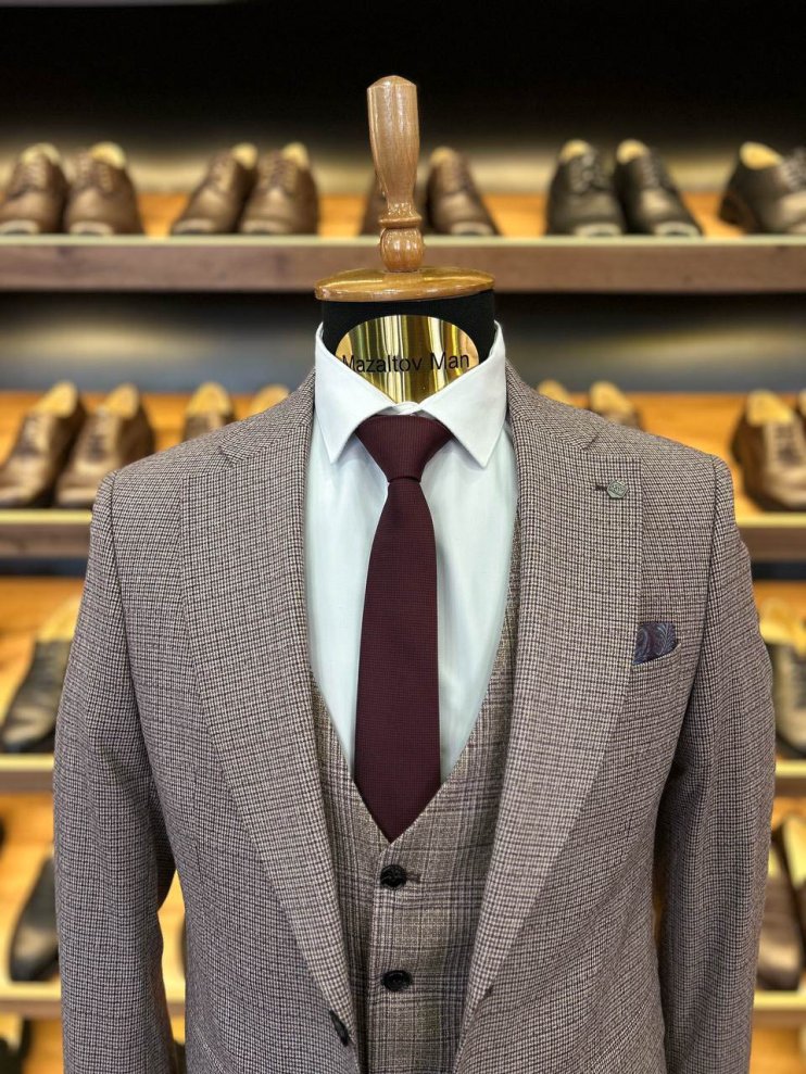 Костюм MAZALTOVMAN 3-ка премиум Бордовый в клетку