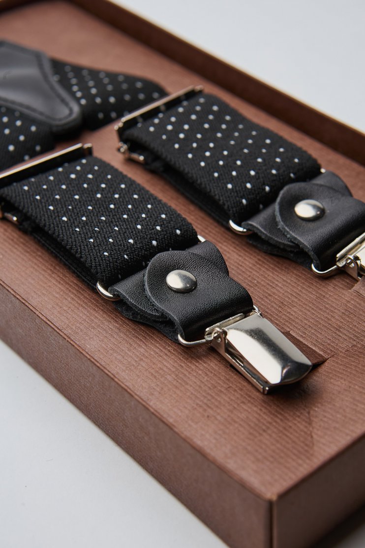 Мужские подтяжки черные в белую крапинку