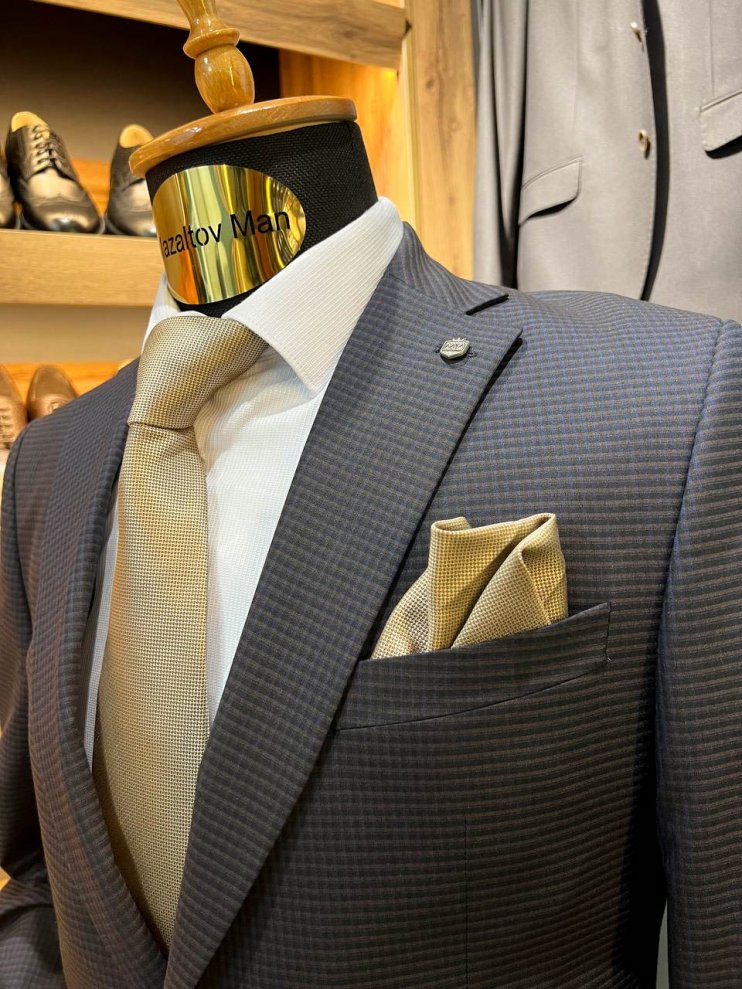 Костюм MAZALTOVMAN 2-ка премиум Коричневый в синюю клетку