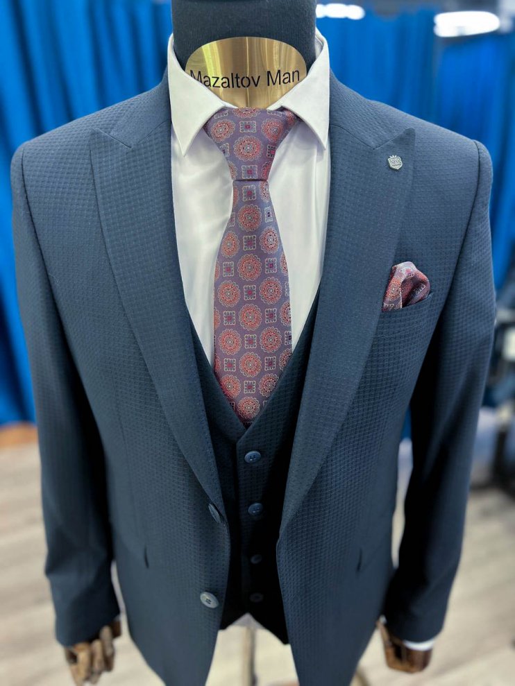 Костюм MAZALTOVMAN 3-ка премиум Темно-синий в крапинку
