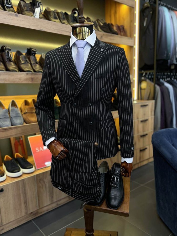 Костюм MAZALTOVMAN 2-ка Черный в полоску двубортный