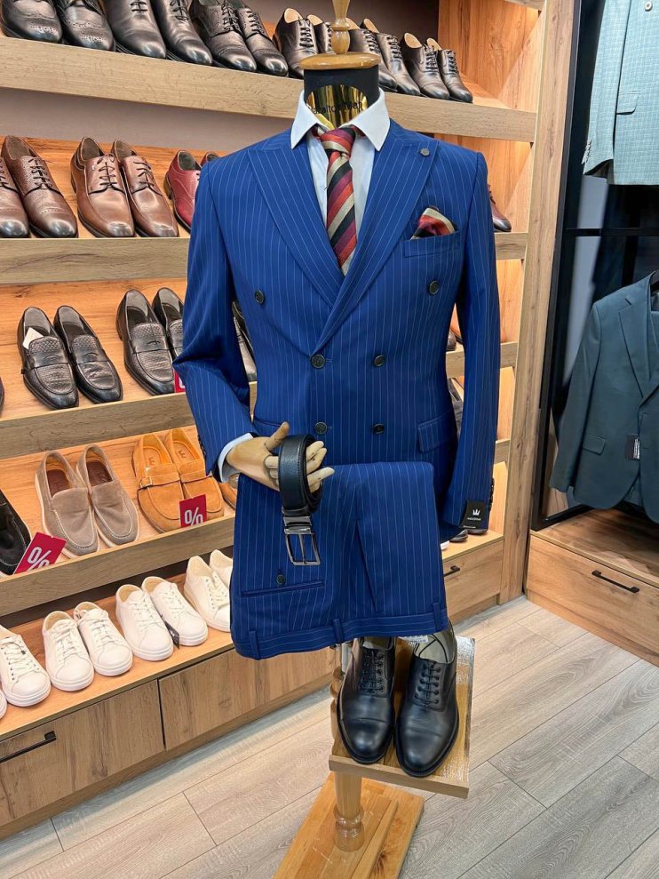 Костюм MAZALTOVMAN 2-ка премиум Синий в полоску двубортный