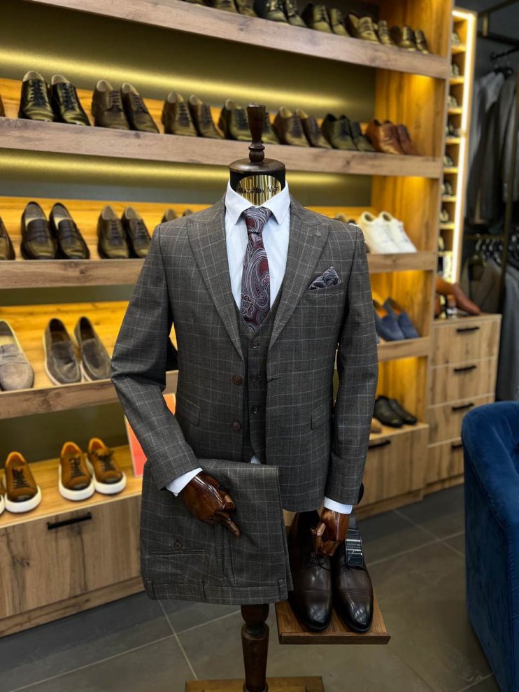 Костюм MAZALTOVMAN 3-ка премиум Коричневый в клетку